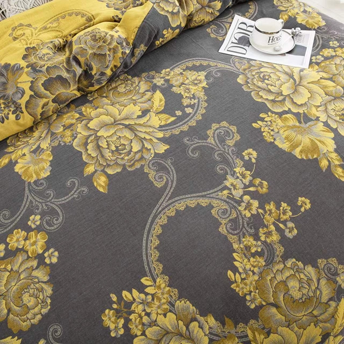 91家纺网 家纺一手货源 找家纺 双层纱家居 2025新款深色系列双层纱四件套 黑金