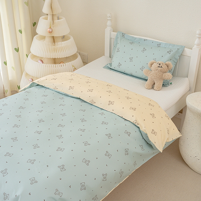 91家纺网 家纺一手货源 找家纺 良佐生活 2025新款高支高密全棉儿童被套 爱尼熊-蓝