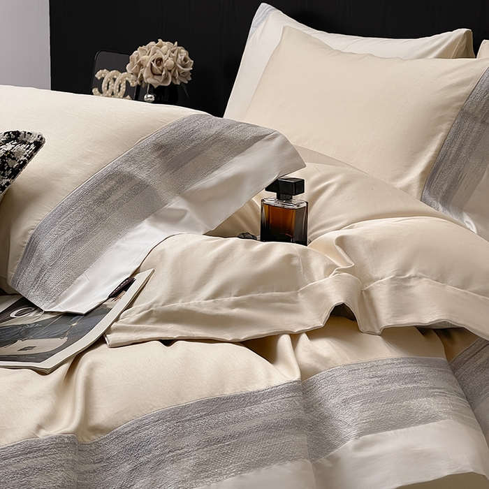 91家纺网 家纺一手货源 找家纺 高端轻奢A类母婴级长绒棉全工艺刺绣四件套纯棉全棉高端春夏季爆款床上用品   瑾雅-束缦杏