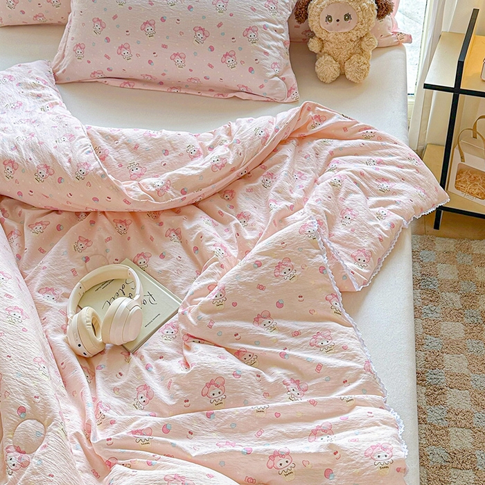 91家纺网 家纺一手货源 找家纺 （总）创优  2025新款有氧双层纱小清新印花小花边夏被夏凉被可机洗空调被子被芯