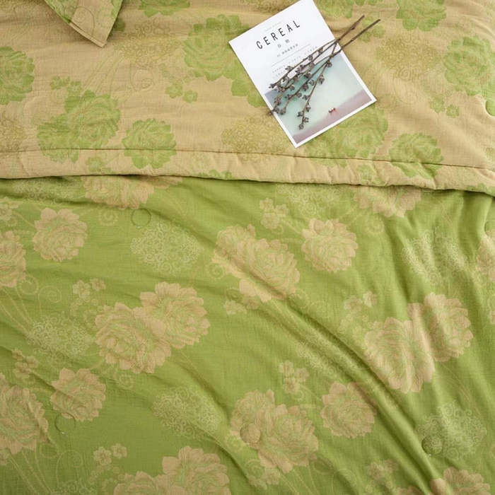 91家纺网 家纺一手货源 找家纺 双层纱家居 2025双层纱单夏被和夏被四件套 国色天香禄