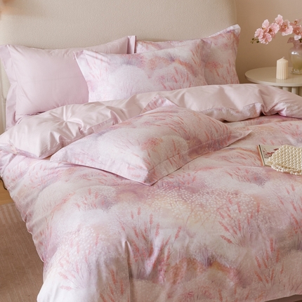 2025新款全棉纯棉【如梦令】红金裸盖棉四件套【标准号全网控价（折后券后）不低于199元】 花想容