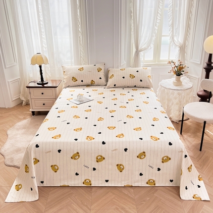 91家纺网 家纺一手货源 找家纺 大元 2025新款舒适透气全棉老粗布床单床笠小熊仔