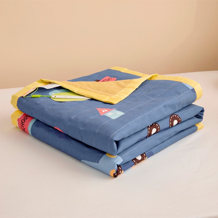 91家纺网 家纺一手货源 找家纺 梵赫   2025新款全棉卡通夏被 宝宝巴士-蓝