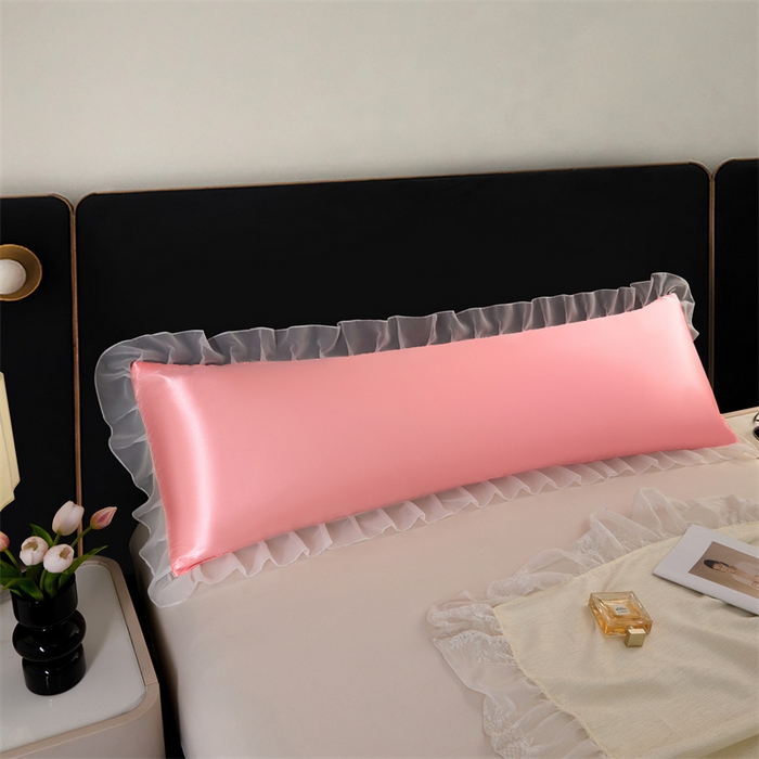 91家纺网 家纺一手货源 找家纺 梦舒羽 2025新款公主风夏季冰丝枕套双人情侣枕头套加长枕芯套1.5m内胆套 花边款-玉色