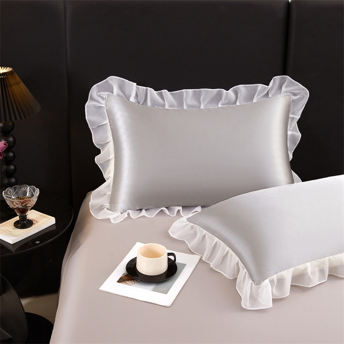 91家纺网 家纺一手货源 找家纺 （总）梦舒羽 2025新款公主风夏季冰丝枕套单人一对装可水洗花边枕头套宿舍48x74cm枕芯套枕头套