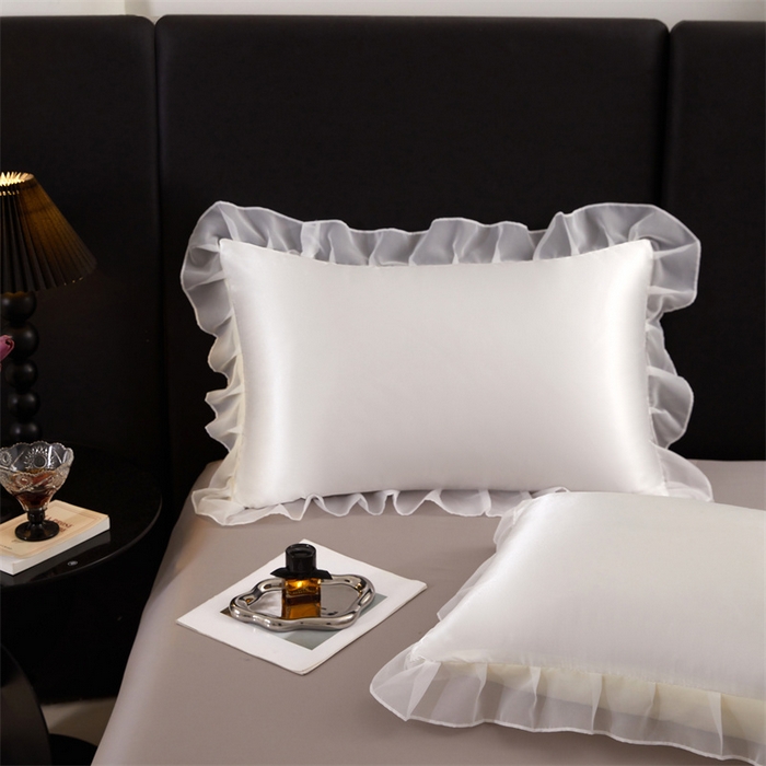 91家纺网 家纺一手货源 找家纺 梦舒羽 2025新款公主风夏季冰丝枕套单人一对装可水洗花边枕头套宿舍48x74cm枕芯套枕头套 花边款-珍珠白