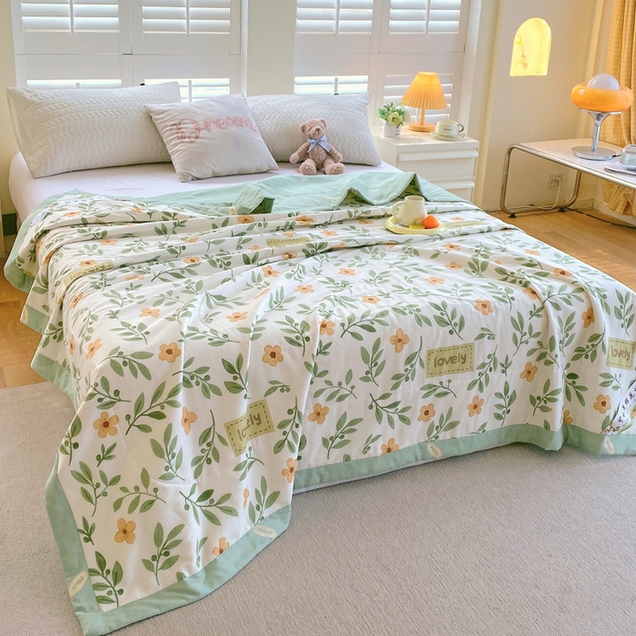 91家纺网 家纺一手货源 找家纺  2025新款A类全棉棉花夏被纯棉夏被 被子被芯 青柠薄荷