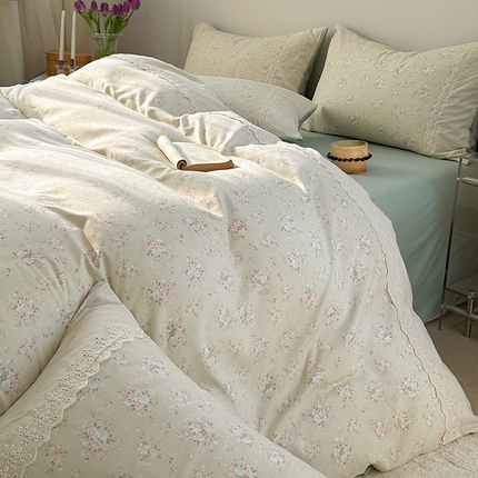  2025新款A类针织棉双层纱蕾丝花边四件套 梦中花香