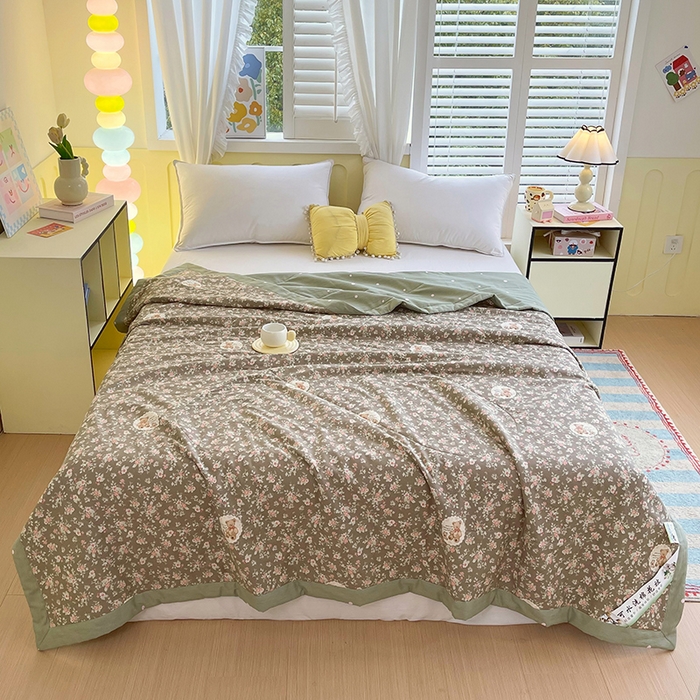 91家纺网 家纺一手货源 找家纺  2025新款A类全棉棉花夏被纯棉夏被 被子被芯 清茶小熊