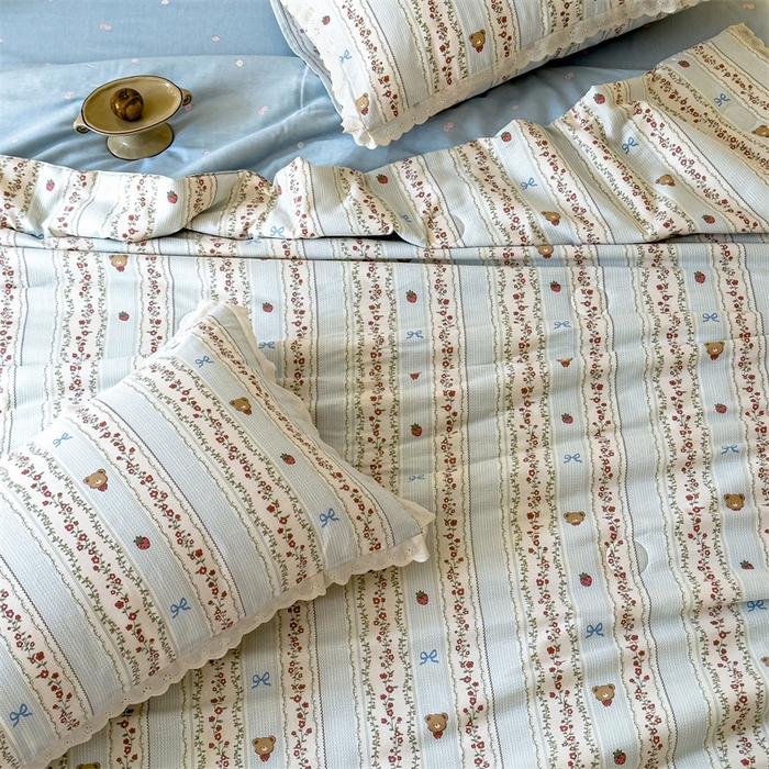 91家纺网 家纺一手货源 找家纺 2025新款全棉花边大豆夏被四件套 弗朗妮