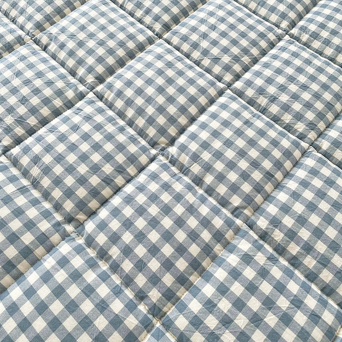 91家纺网 家纺一手货源 找家纺 丽诺 2024新款全棉色织棉花床护垫 全棉色织水洗棉-蓝小格