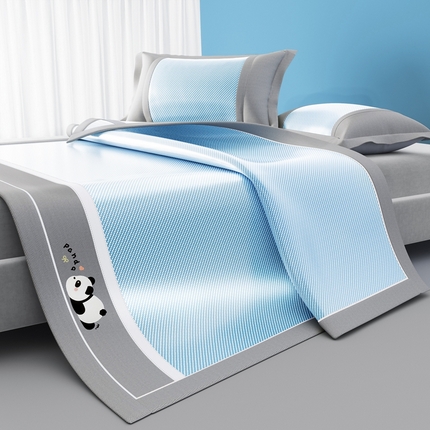 川悦生活 2025新款纯色凉感冰丝席-大床 眠眠熊猫-水蓝