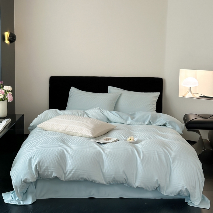 91家纺网 家纺一手货源 找家纺 例外Home 2025新款全棉提花四件套-鱼骨纹 鱼骨纹-水森林