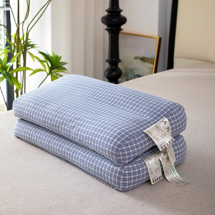 枕之坊 2025新款水洗全棉纯棉高低颈椎纯荞麦枕枕头枕芯 格子蓝28x50x（6-10）cm/只