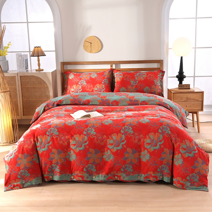 91家纺网 家纺一手货源 找家纺 双层纱家居 2025新款深色系列双层纱四件套 国色天香