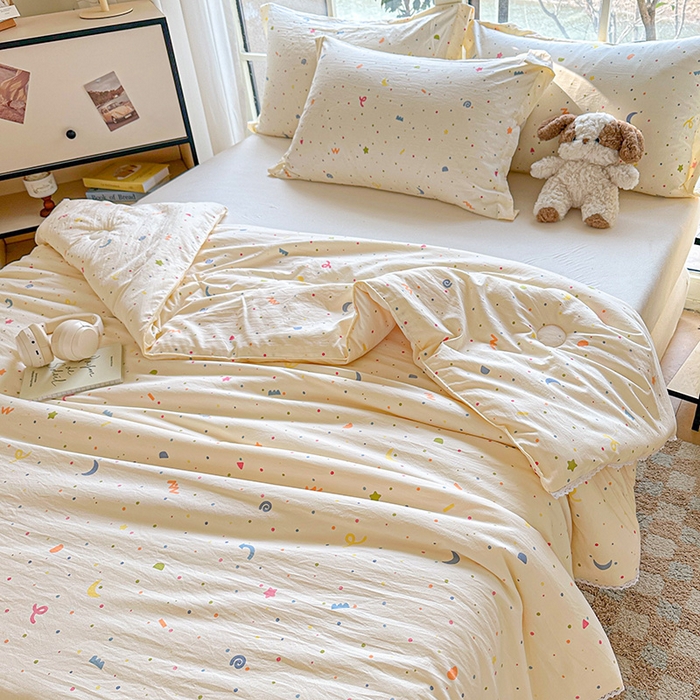 91家纺网 家纺一手货源 找家纺 创优  2025新款有氧双层纱小清新印花小花边夏被夏凉被可机洗空调被子被芯 小芝士