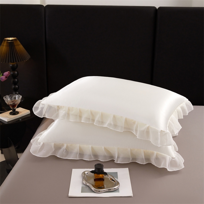 91家纺网 家纺一手货源 找家纺 梦舒羽 2025新款公主风夏季冰丝枕套单人一对装可水洗花边枕头套宿舍48x74cm枕芯套枕头套 花边款-珍珠白