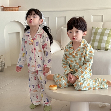 91家纺网 家纺一手货源 找家纺 （总）妍景家居生活馆 2025新款全棉纯棉儿童翻领家居服