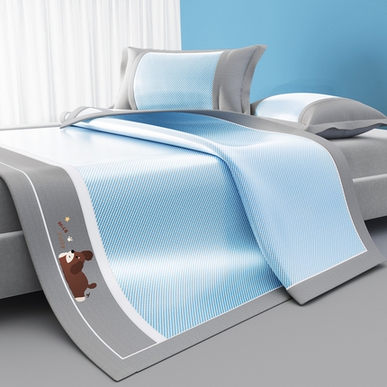 91家纺网 家纺一手货源 找家纺 川悦生活 2025新款纯色凉感冰丝席-大床 帕帕狗仔-水蓝