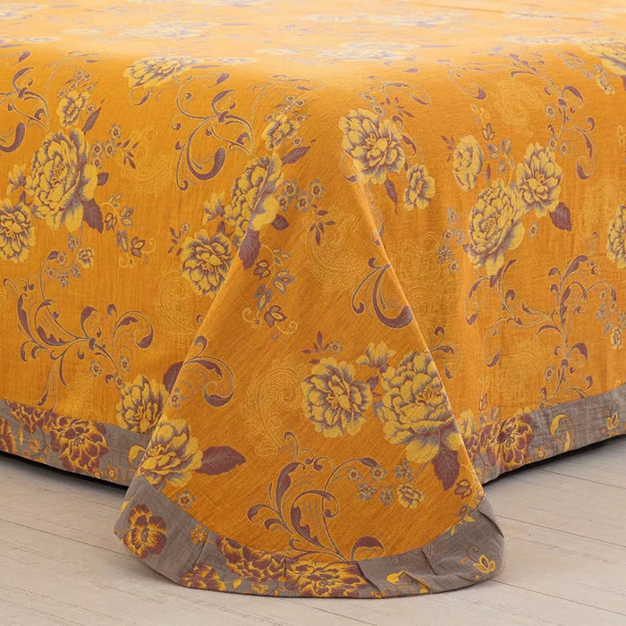 91家纺网 家纺一手货源 找家纺 双层纱家居 2025新款浅色系列双层纱四件套 陌上花开黄