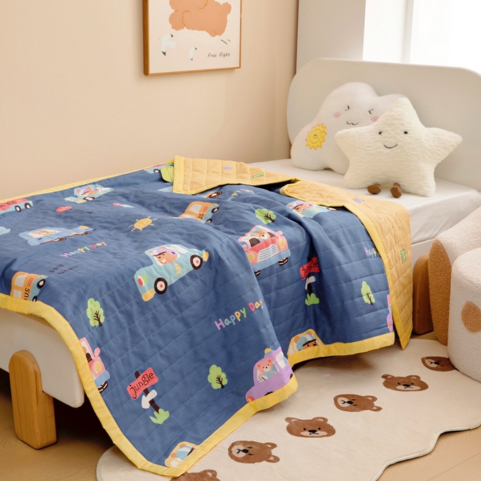 91家纺网 家纺一手货源 找家纺 梵赫   2025新款全棉卡通夏被 宝宝巴士-蓝