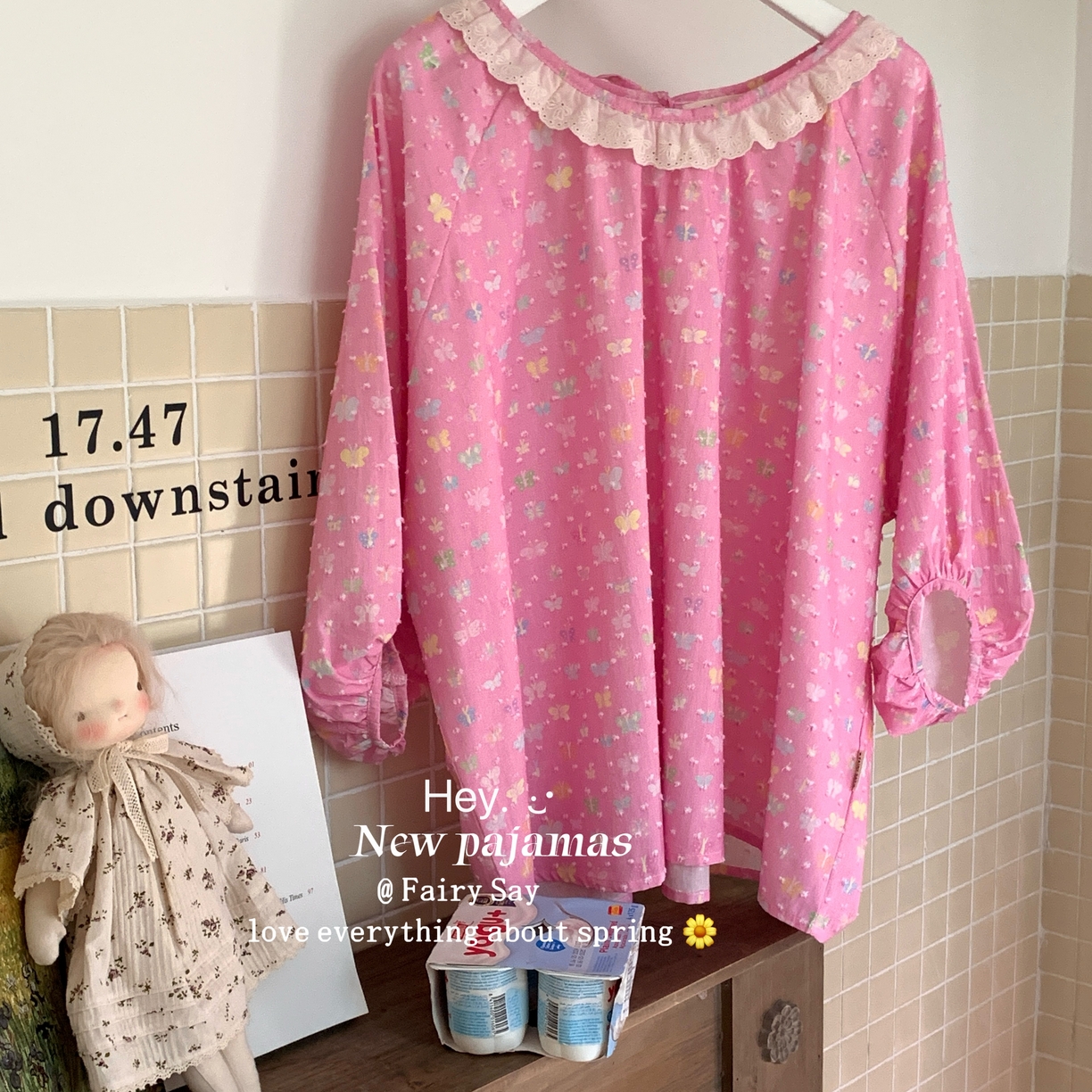 91家纺网 家纺一手货源 找家纺 2025新款全棉纯棉彩色蝴蝶剪花睡衣套装 粉色