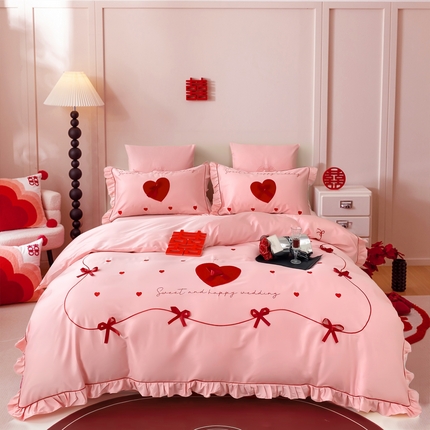 91家纺网 家纺一手货源 找家纺 （总）甜咪咪婚庆 2025新款婚庆结婚小清新四件套多件套新疆棉热卖爆款3.12