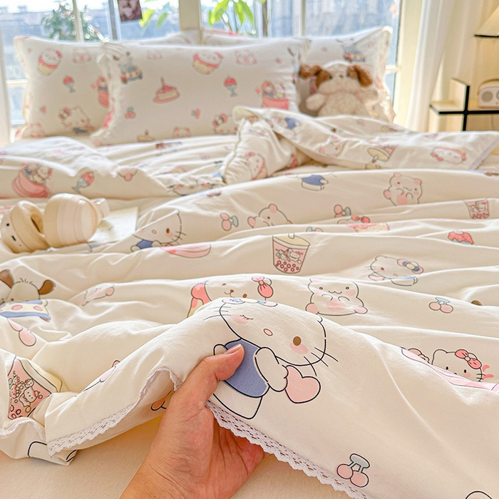 91家纺网 家纺一手货源 找家纺 创优  2025新款有氧双层纱小清新印花小花边夏被夏凉被可机洗空调被子被芯 奶猫