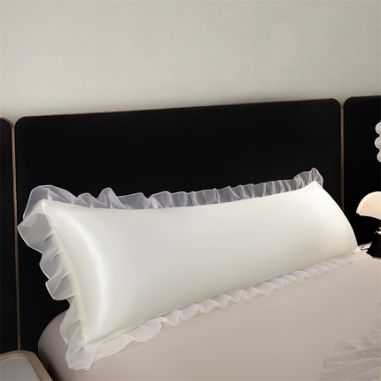 91家纺网 家纺一手货源 找家纺 圣比熊 2025新款公主风夏季冰丝枕套双人情侣枕头套加长枕芯套1.5m内胆套 花边款-珍珠白