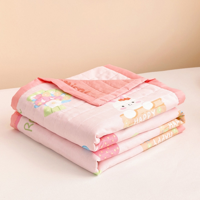 91家纺网 家纺一手货源 找家纺 梵赫   2025新款全棉卡通夏被 蝴蝶结小兔