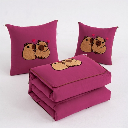 宝马家纺（原梦童画）2025新款卡皮巴拉四季款磨毛毛巾绣抱枕被 火龙果红