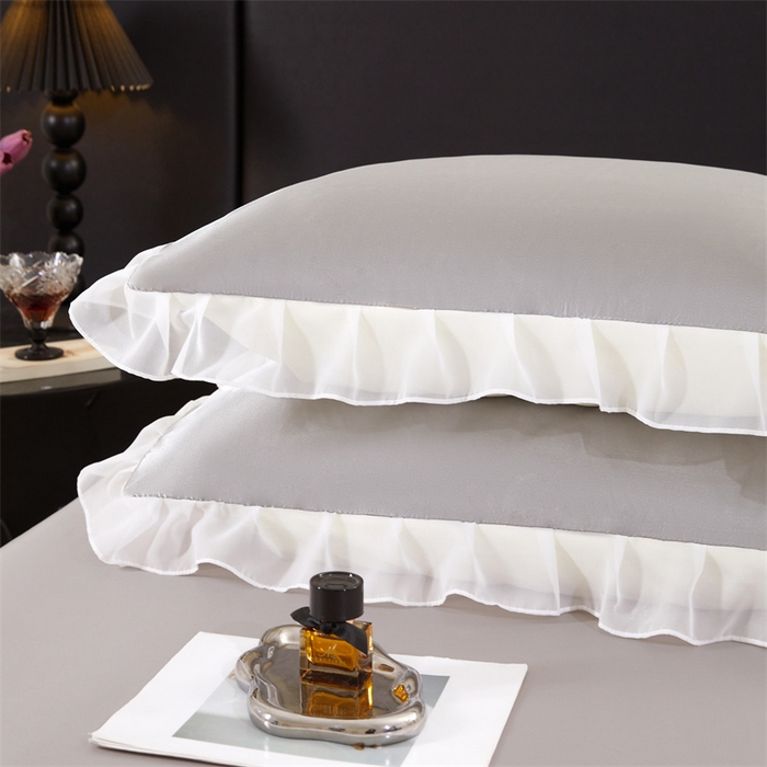 91家纺网 家纺一手货源 找家纺 （总）梦舒羽 2025新款公主风夏季冰丝枕套单人一对装可水洗花边枕头套宿舍48x74cm枕芯套枕头套