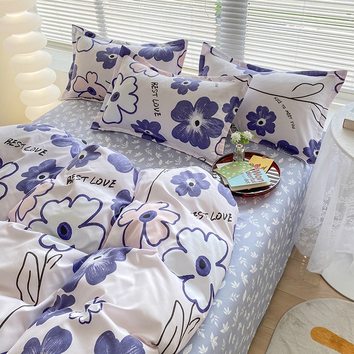 91家纺网 家纺一手货源 找家纺 2025新款亲肤磨毛四件套 浅浅花香