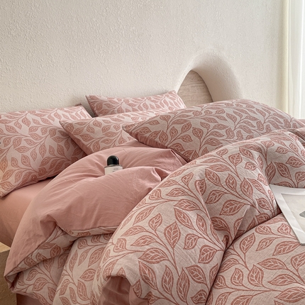 91家纺网 家纺一手货源 找家纺 寐眠2025新款全棉三层纱提花四件套 优雅格调