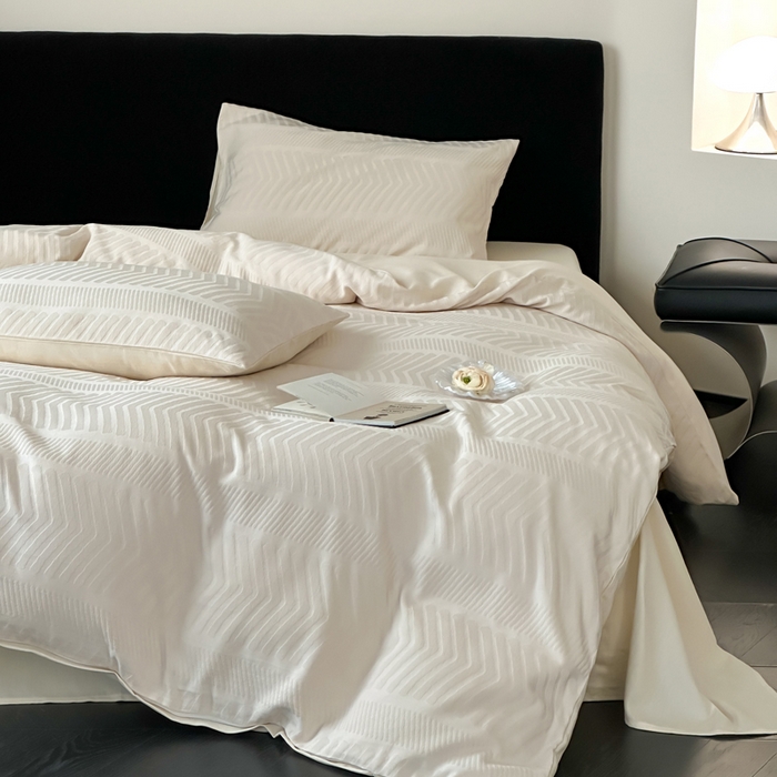 91家纺网 家纺一手货源 找家纺 例外Home 2025新款全棉提花四件套-鱼骨纹 鱼骨纹-米白