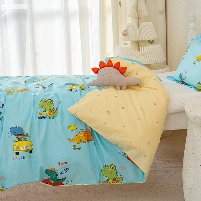 91家纺网 家纺一手货源 找家纺 良佐生活 2025新款高支高密全棉儿童被套 七彩恐龙