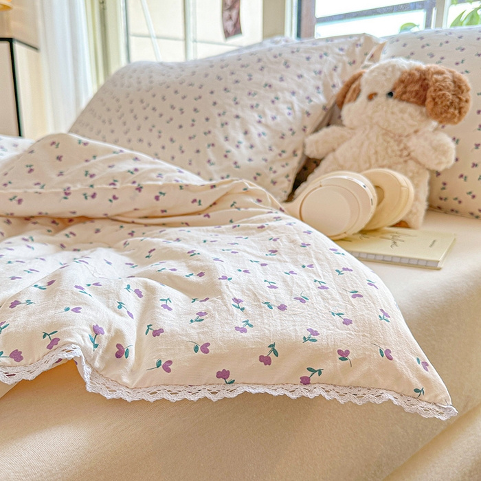 91家纺网 家纺一手货源 找家纺 创优  2025新款有氧双层纱小清新印花小花边夏被夏凉被可机洗空调被子被芯 小花野 紫