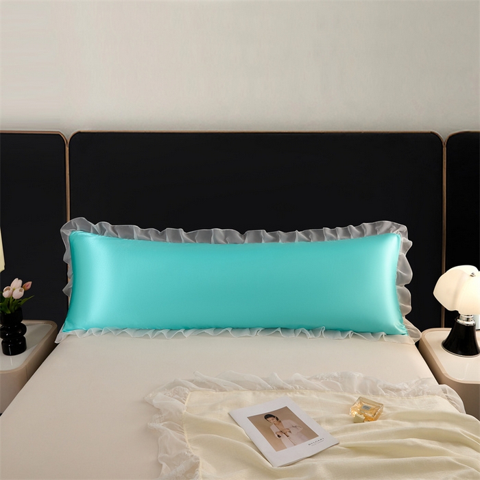 91家纺网 家纺一手货源 找家纺 梦舒羽 2025新款公主风夏季冰丝枕套双人情侣枕头套加长枕芯套1.5m内胆套 花边款-水蓝色