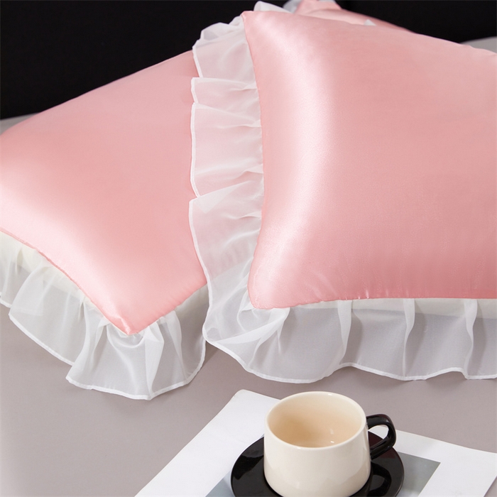 91家纺网 家纺一手货源 找家纺 梦舒羽 2025新款公主风夏季冰丝枕套单人一对装可水洗花边枕头套宿舍48x74cm枕芯套枕头套 花边款-玉色