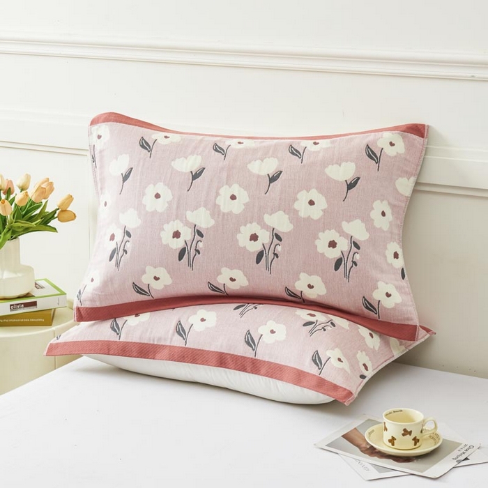 91家纺网 家纺一手货源 找家纺 2025新款纯棉加厚精梳棉纱布枕巾 夏至-粉 52*78cm/对