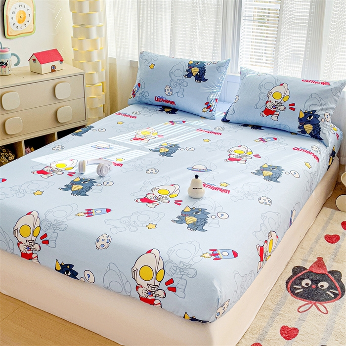 91家纺网 家纺一手货源 找家纺 名兮家居 2025新款正版授权经典奥特曼-三丽鸥全棉印花床笠 奥特勇士