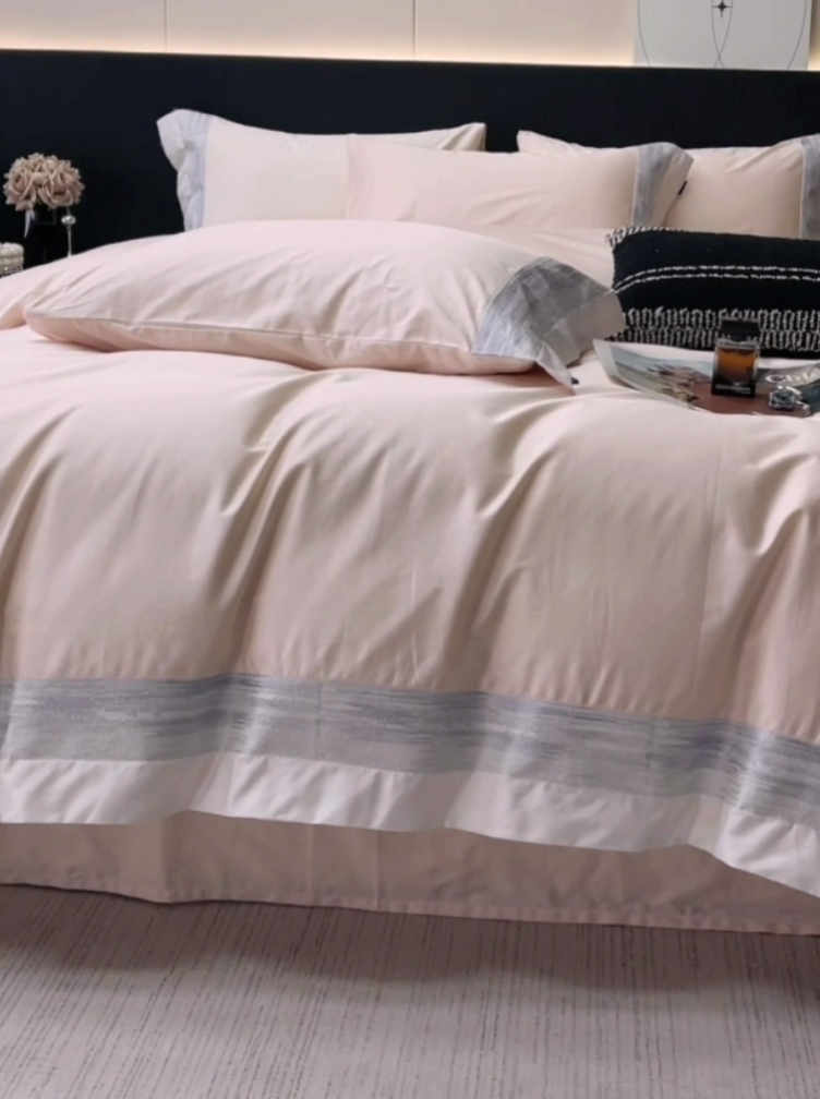 91家纺网 家纺一手货源 找家纺 春夏A类长绒棉夹棉床盖床笠四件套全棉纯棉纯色绗绣四季款保护罩高级感床上用品 瑾雅-静谧粉