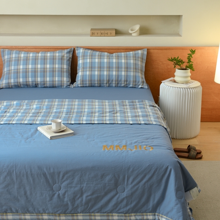 91家纺网 家纺一手货源 找家纺 寐眠2025新款全棉水洗棉刺绣夏被【夏被四件套】 冰晶苍蓝