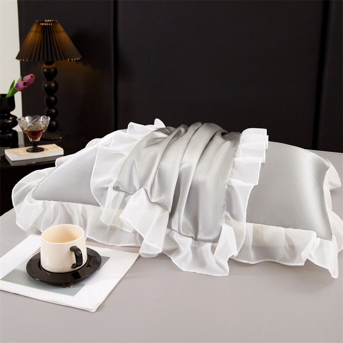 91家纺网 家纺一手货源 找家纺 （总）梦舒羽 2025新款公主风夏季冰丝枕套单人一对装可水洗花边枕头套宿舍48x74cm枕芯套枕头套