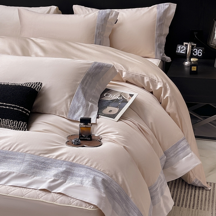 91家纺网 家纺一手货源 找家纺 春夏A类长绒棉夹棉床盖床笠四件套全棉纯棉纯色绗绣四季款保护罩高级感床上用品 瑾雅-静谧粉