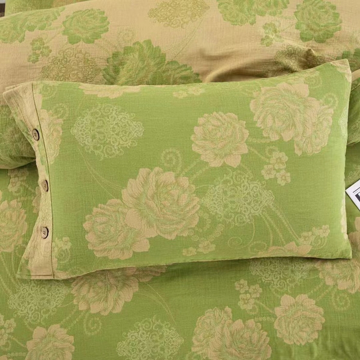 91家纺网 家纺一手货源 找家纺 双层纱家居 2025新款深色系列双层纱四件套 国色天香绿