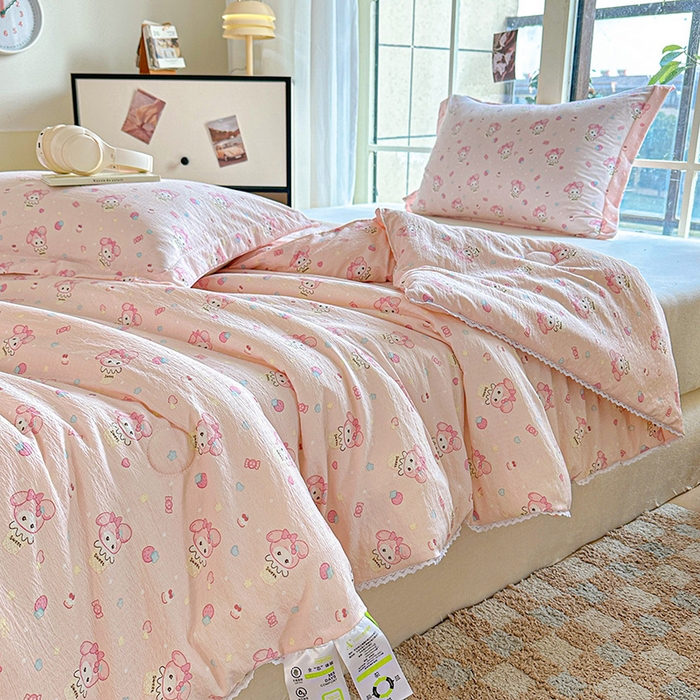 91家纺网 家纺一手货源 找家纺 创优  2025新款有氧双层纱小清新印花小花边夏被夏凉被可机洗空调被子被芯 小美冰激凌