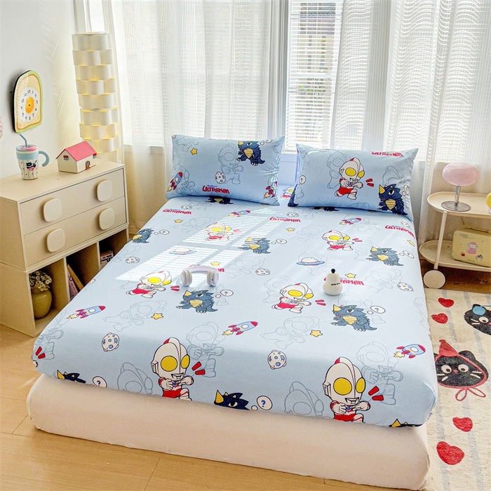 91家纺网 家纺一手货源 找家纺 名兮家居 2025新款正版授权经典奥特曼-三丽鸥全棉印花床笠 奥特勇士