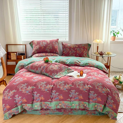 双层纱家居 2025新款深色系列双层纱四件套 一路有你红